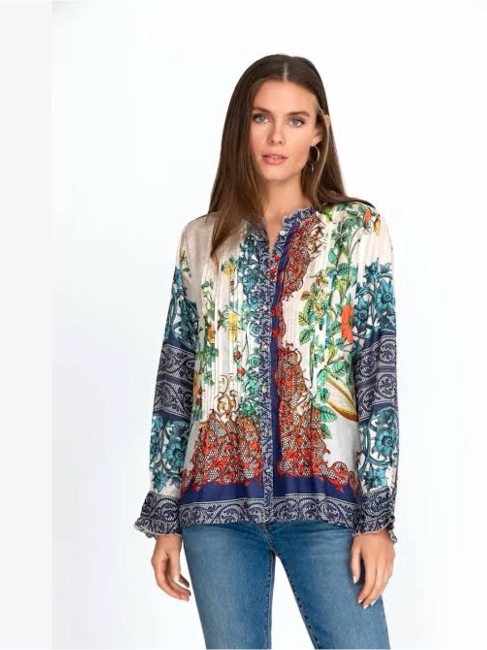 Johnny Was Evette Silk scarf Blouse / Tunic M